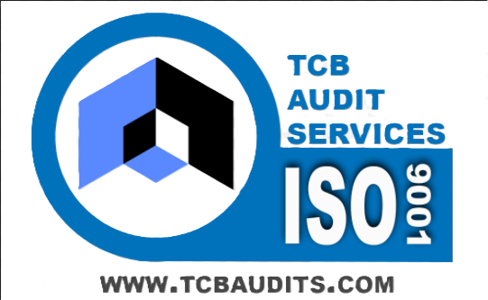 A blue and white logo for tcb audit services