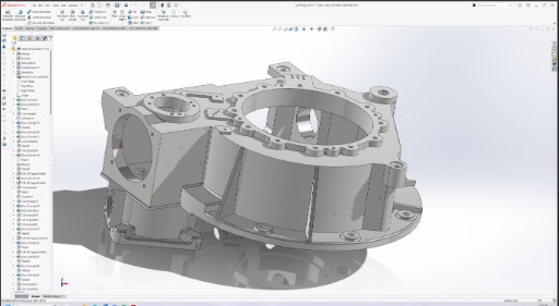 SolidWorks 3D CAD gearbox housing model
