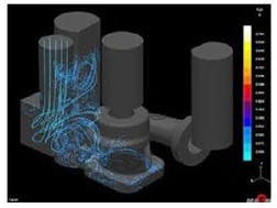 CFD colored streamlines in pipe manifold