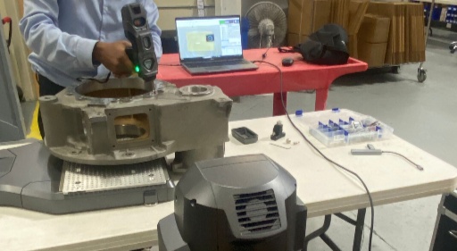 Handheld 3D scanner digitizing engine block