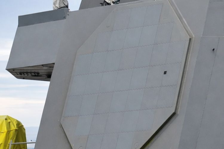 Octagonal naval radar panel on gray hull